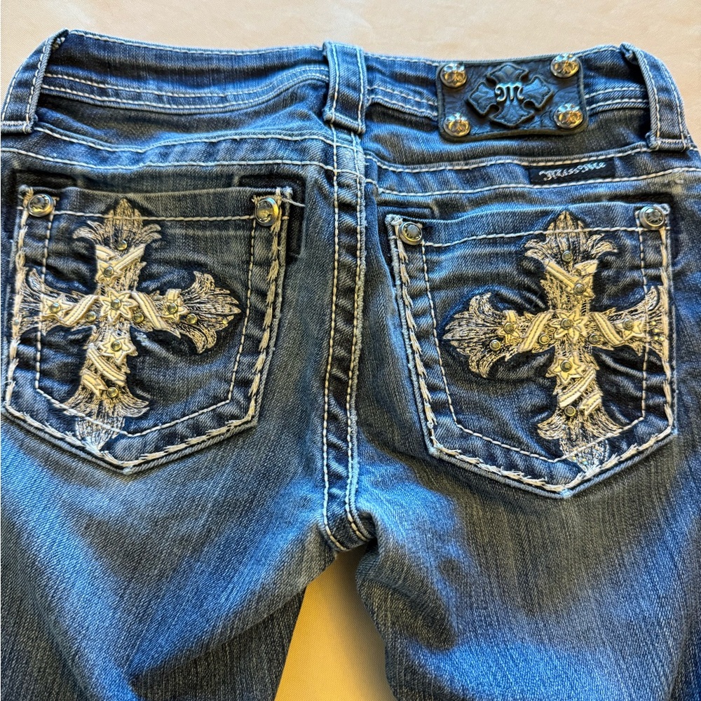 Miss Me Blue Jeans with Embroidered Crosses